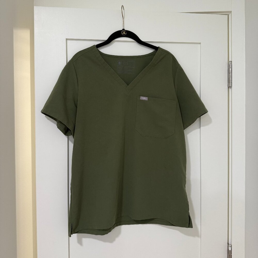 FIGS  women's Dark Olive Catarina - One-Pocket Scrub Top - L / Dark Olive